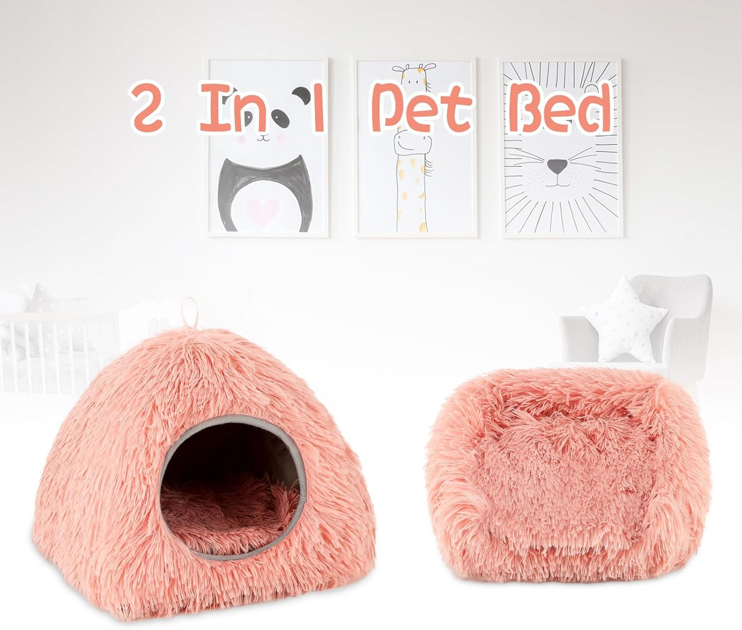 YUEPET Guinea Pig Bed Plush Calming Hideout, Warm Rabbit Hide for Hamsters Hedgehogs Ferrets Dwarf Rabbits and Other Small Animals(Pink)
