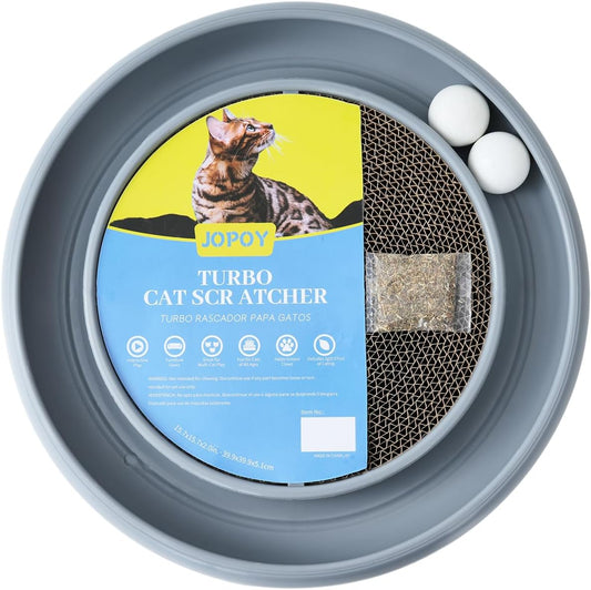 Interactive Cat Scratcher with Two Rotating Balls,Durable Scratch Pad for Indoor Play,Cardboard Cat Scratcher Pad with Cat Toy Ball Track and Catnip,2-in-1 Cat Toy (Grey)