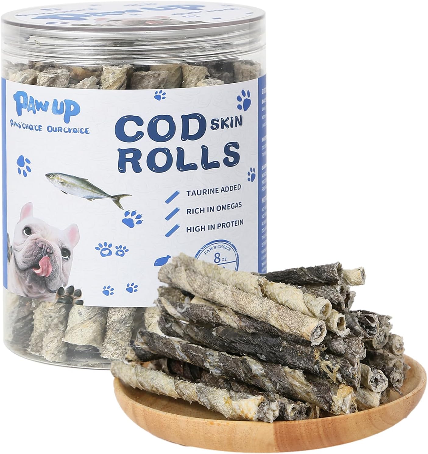 Cod Skin Rolls Dog Treats Natural High Omega 3 Dog Snacks, Single Ingredient Cod Skin Chews for Small Dogs w/Taurine, 8 oz