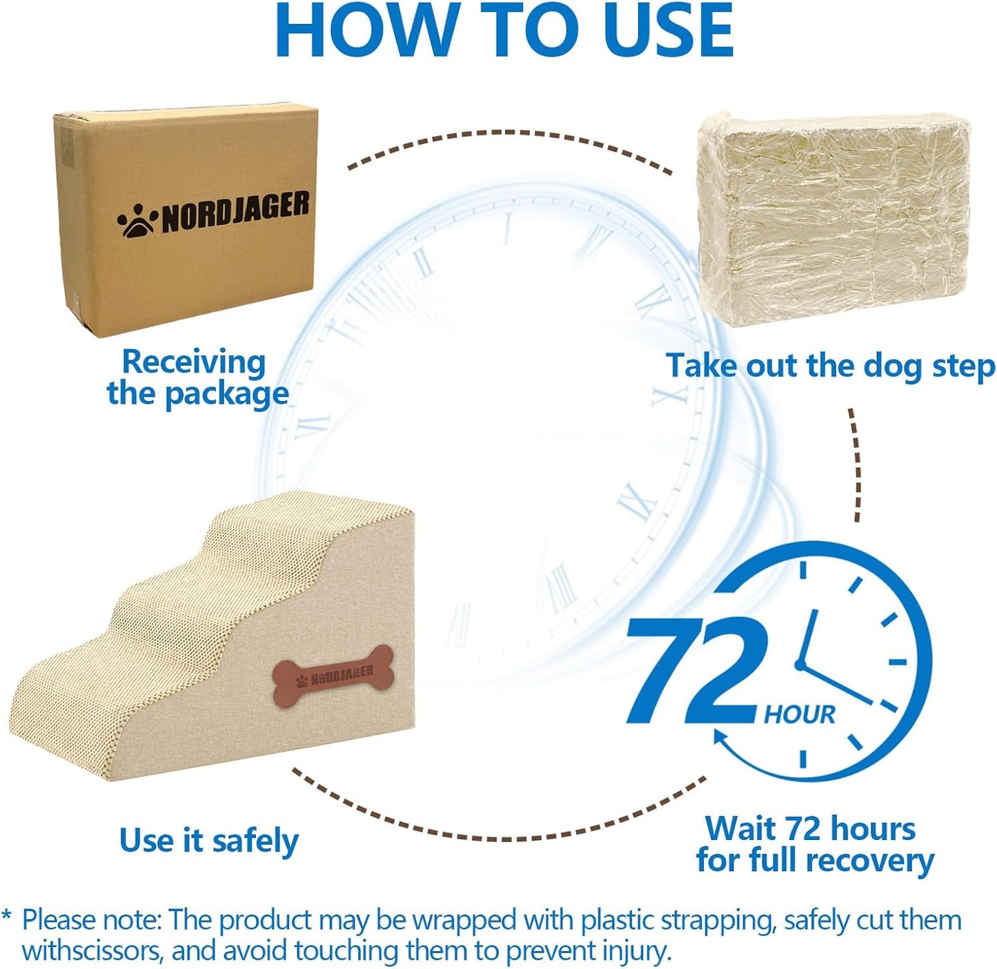 Dog Stairs 4 Steps for Small Dogs and Cats to Get on High Beds, Couch or Car, Pets Can Climb, Sit, Lie Down or Perch to Look Out Windows on The Spliceable Ramp, Provides Support, Beige（19" H）