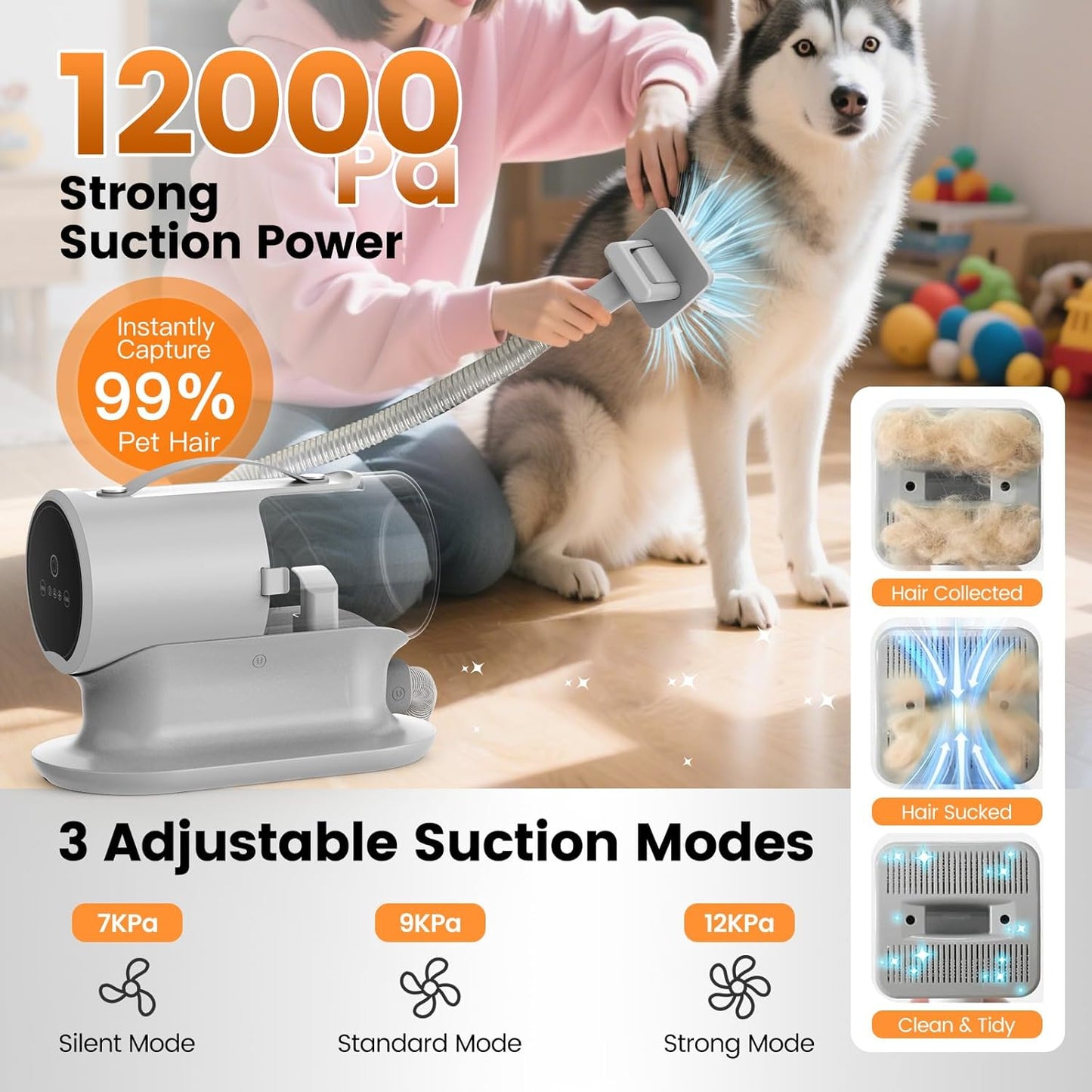 AIRROBO Dog Grooming Vacuum and Kit with Clipper Nail Trimmer Grinder, 12000Pa Pet Vacuum for Shedding Grooming, 2L Large Capacity Dog Hair Vacuum with 7 Pet Grooming Tools, PG100 Plus