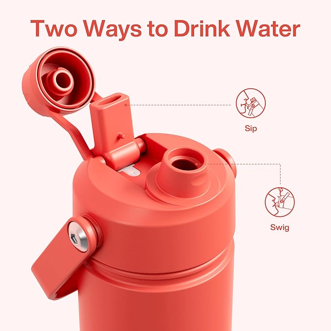 Insulated Water Bottle with Straw Stainless Steel Water Bottle, Leak-Proof, BPA-Free, Double Wall Vacuum Keeps Cold for 24 Hours for Sports, Travel, School (18 oz, Tawny Orange)