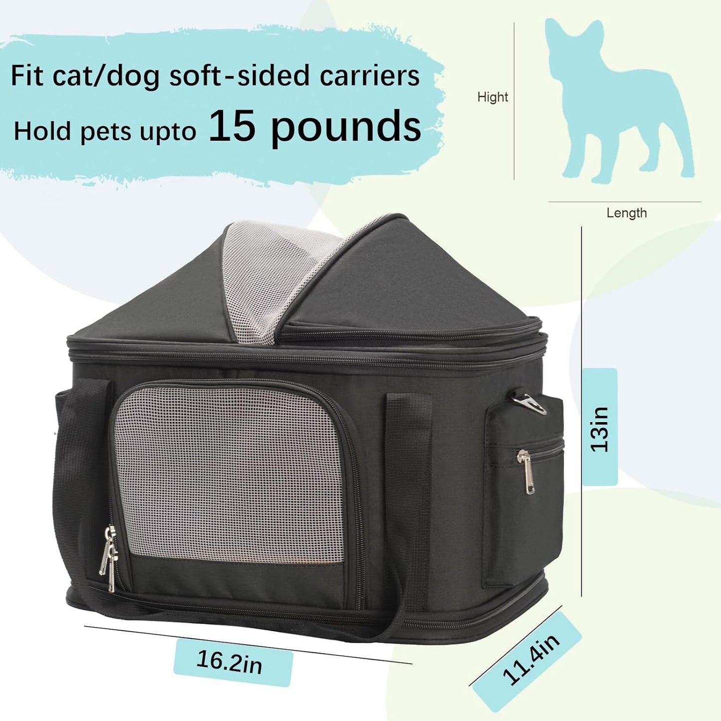 2-in-1 Stylish Dog Purse Carrier Soft-Sided Carriers Travel Tote Bag for Small Dogs Cats, Fashion Foldable Pet Bag for Puppies Small Animals with Pockets (Black, 16.2" x 11.4" x 13")