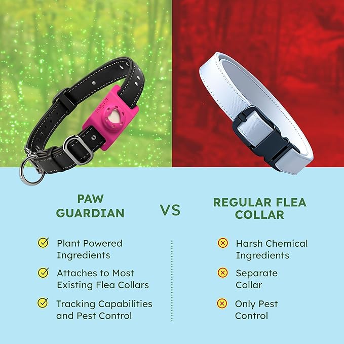 BugMD Paw Guardian Flea & Tick Pendant (3-Pack) with AirTag Holder – Plant-Based Flea & Tick Prevention for Dogs & Cats – Pet Collar Tag & GPS Tracker Holder for Cats & Dogs – Pink
