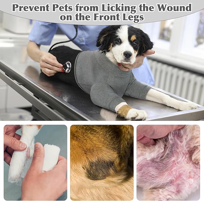 IDOMIK Dog Recovery Suit, Dog Surgery Recovery Suit Front Legs, Comfy Joint Leg Sleeves After Surgery, Elbow Braces Protector for Leg Injuries & Joint Pain, Cone Collar Alternatives,Grey,S