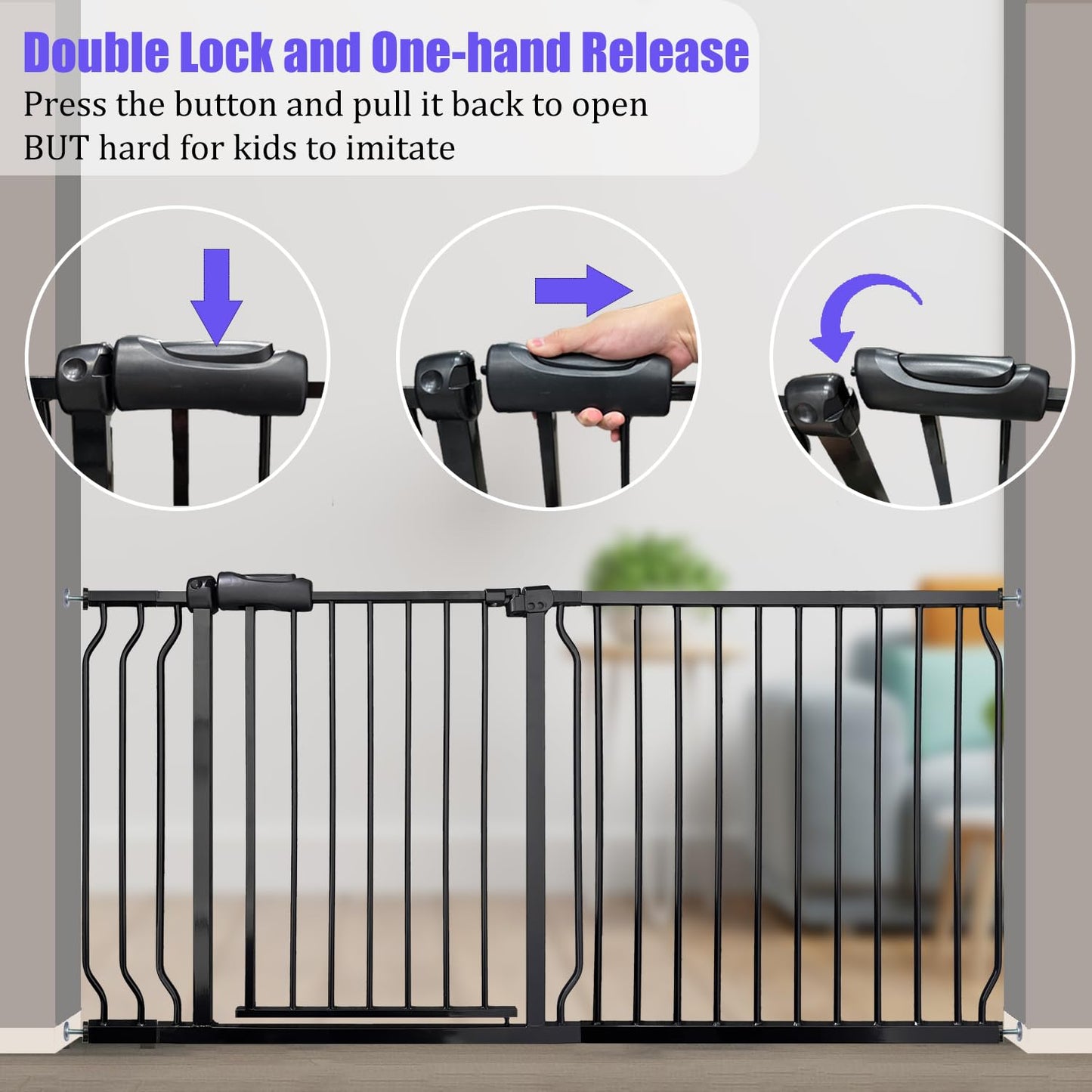 Extra Wide 62-67 Inch Baby Gates for Stairs, Doorways - No Drilling, Pressure Mounted Pet Gates for Kids & Dogs