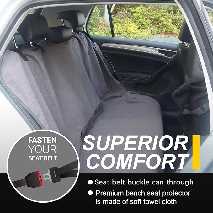 Back Seat Cover for Car Trucks Van SUV,Waterproof Rear Bench Towel Seat Covers for Dogs and Kids,Automotive Backseat Protector (Grey)