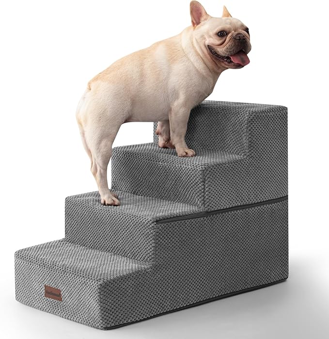Dog Stairs for Bed 18.5" H, 4-Step Dog Steps for Small Dogs and Cats, Indoor Non-Slip Balanced Pet Stairs are Suitable for Puppy, Older Cat,Gery