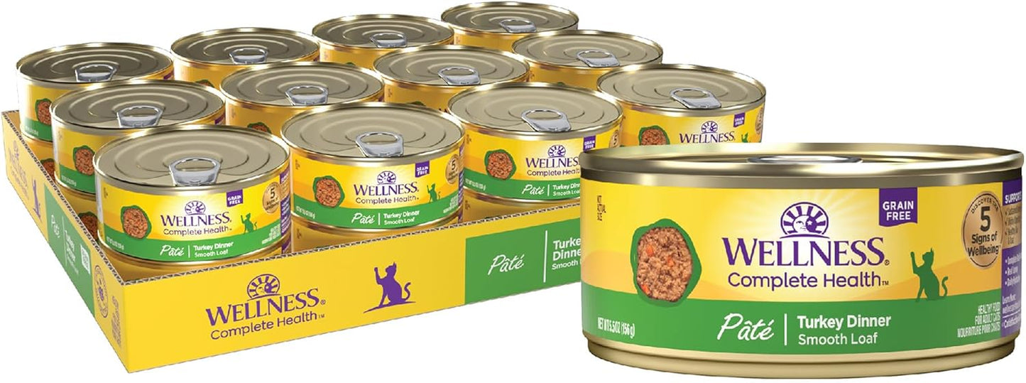 Wellness Complete Health Pate Adult Wet Cat Food, Natural, Protein-Rich, Grain Free, 5.5 Ounce, 24 Pack, (Turkey)