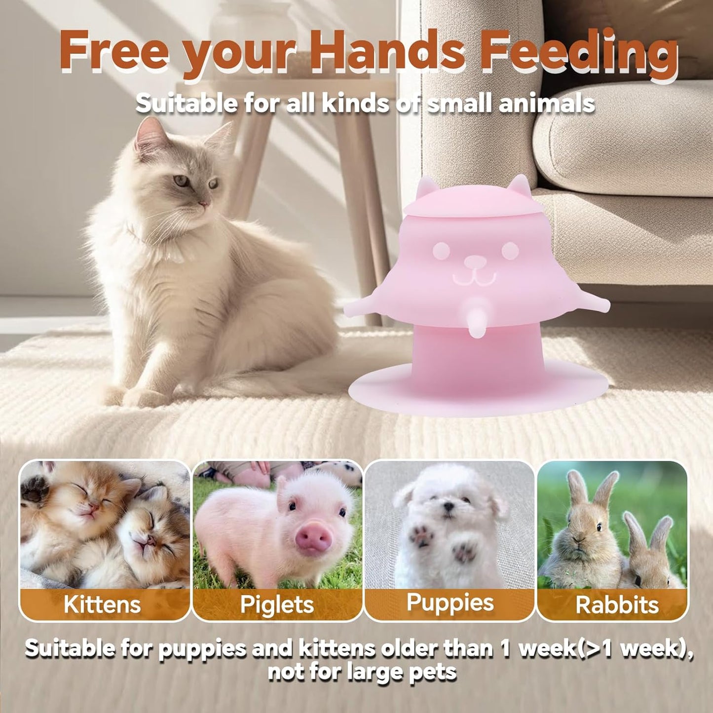 Puppy Milk feeders for Nursing, Puppy Milk Water Bowl, 4 Nipples Silicone Pet Feeding Station, 230ml Feeder Bowl for Kittens, Puppies (Pink)