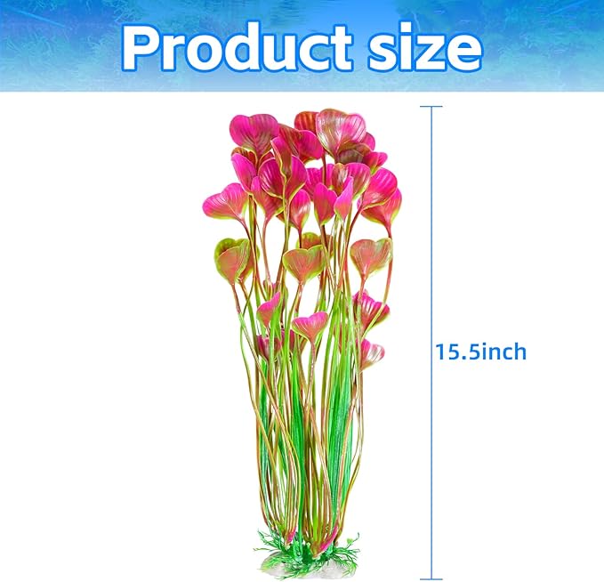 AQUANEAT Artificial Fish Tank Plants, Plastic Aquarium Accessories Large, 15.5 inch Red Decorations, 2pcs