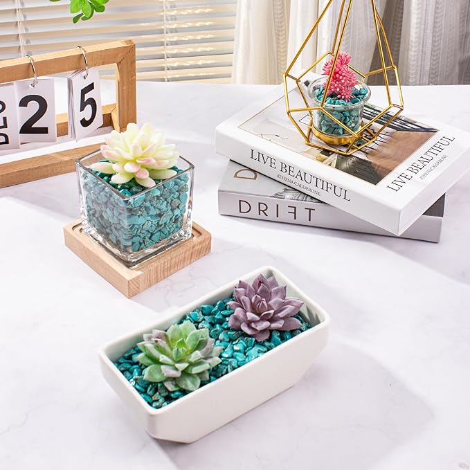 Tumbled Chips Stones Green Turquoise Crushed Crystal Quartz 3 Lb, Polished Natural Aquarium Gravel Rocks Gemstone Pebbles for Fish Tank, Vase Fillers, Succulent Plants Decor