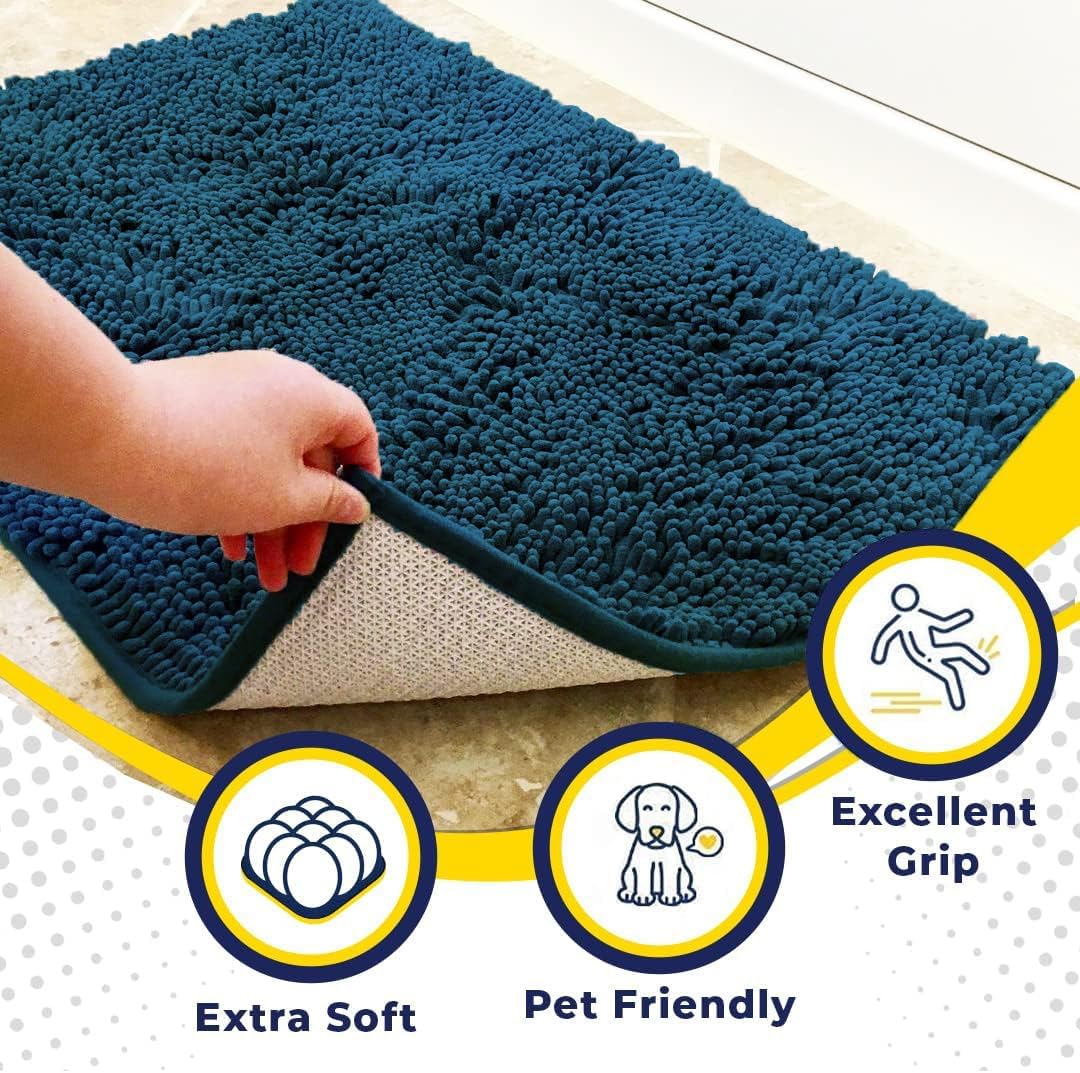 Muddy Mat® Original Dog Door Mat for Muddy Paws, Super Absorbent Microfiber, Non-Slip Washable Pet Rug, Quick Dry Chenille Entryway Carpet, Machine Washable Indoor Outdoor mat, Atlantic Blue 24"x120"