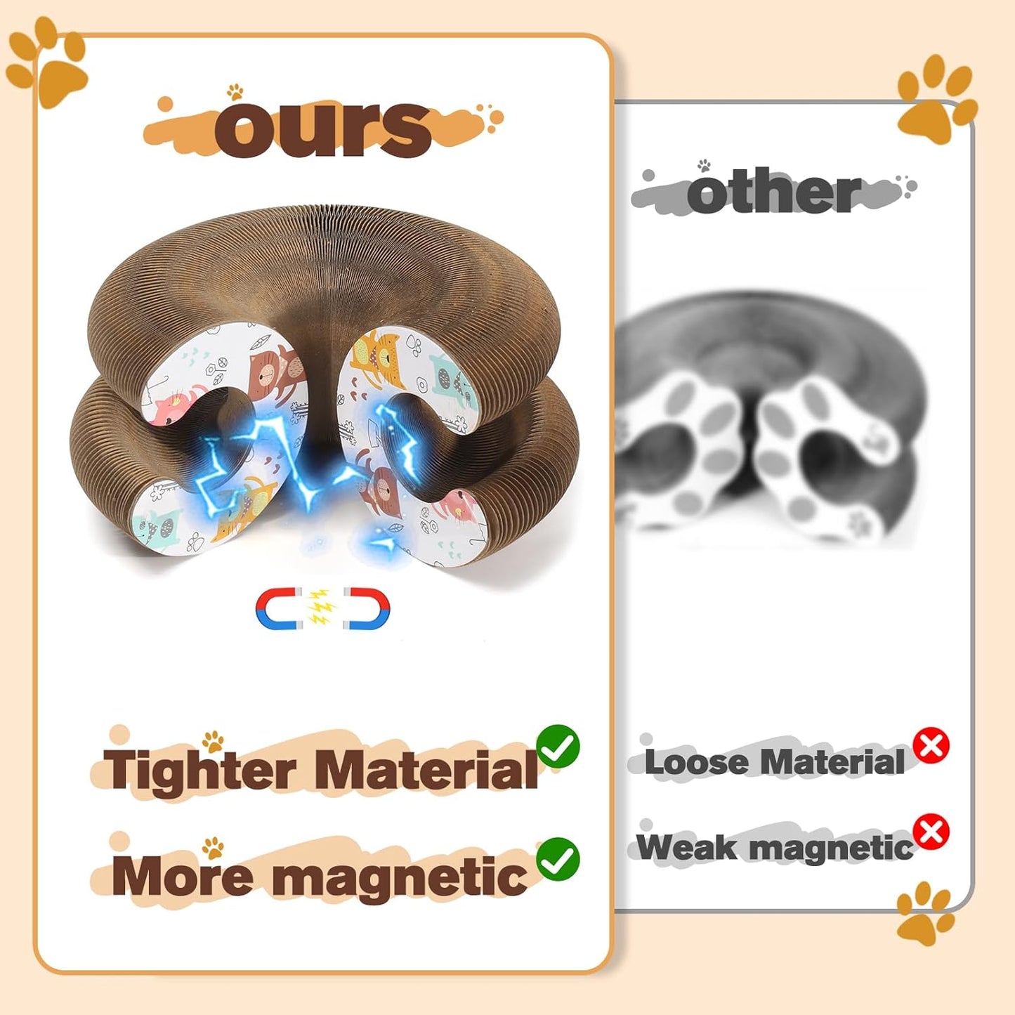 Magic Organ Cat Scratcher Board with 3 Balls, Foldable Recyclable Accordion Cats Toy with Ball and Track Adventure, Cat Scratching Pad, Retractable Reversible Furniture Protector(Brown)