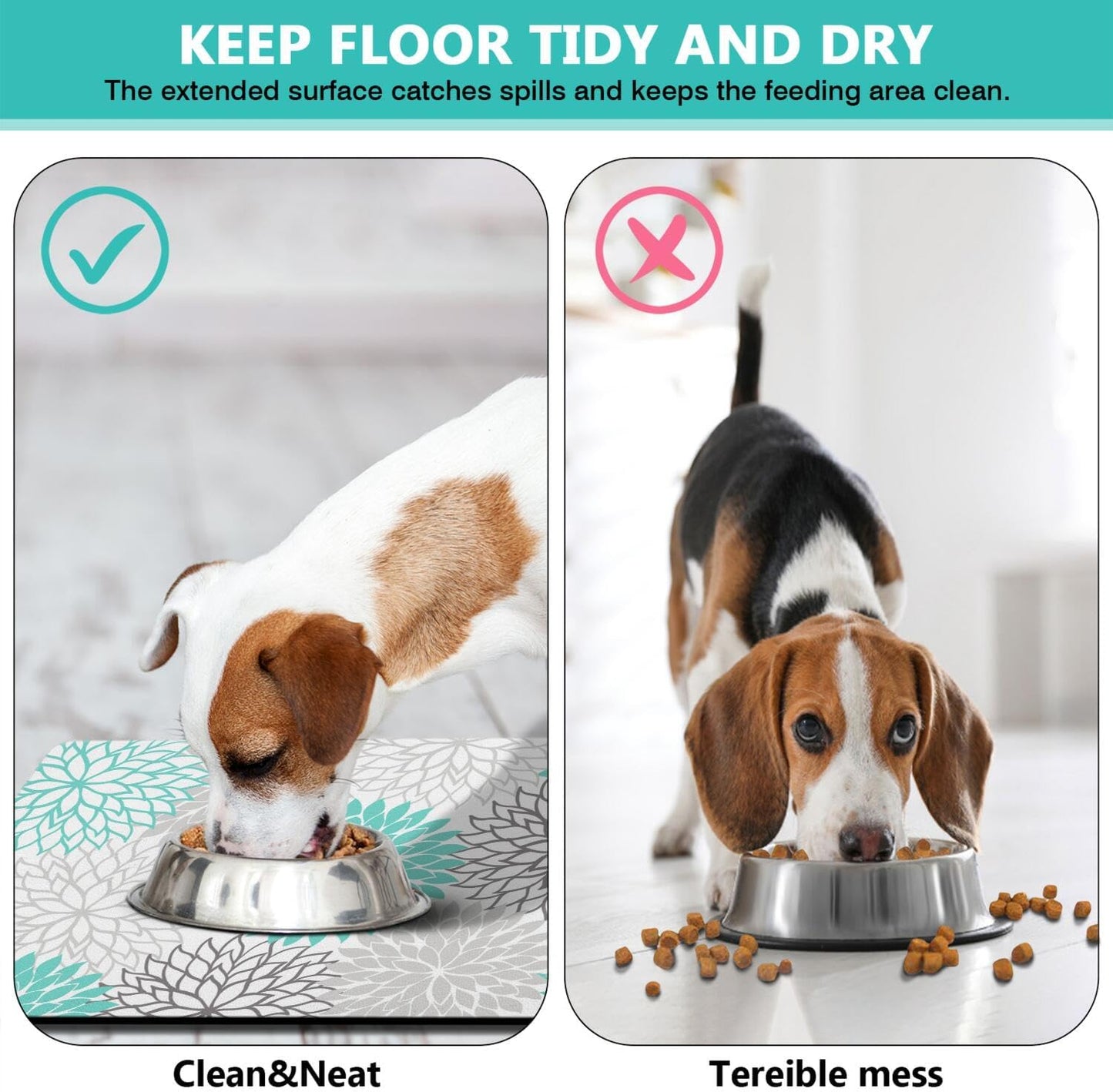 Pet Feeding Mat for Floors Waterproof Dog Mat for Food and Water Absorbent Quick Dry Non Slip mat for Cat Bowls