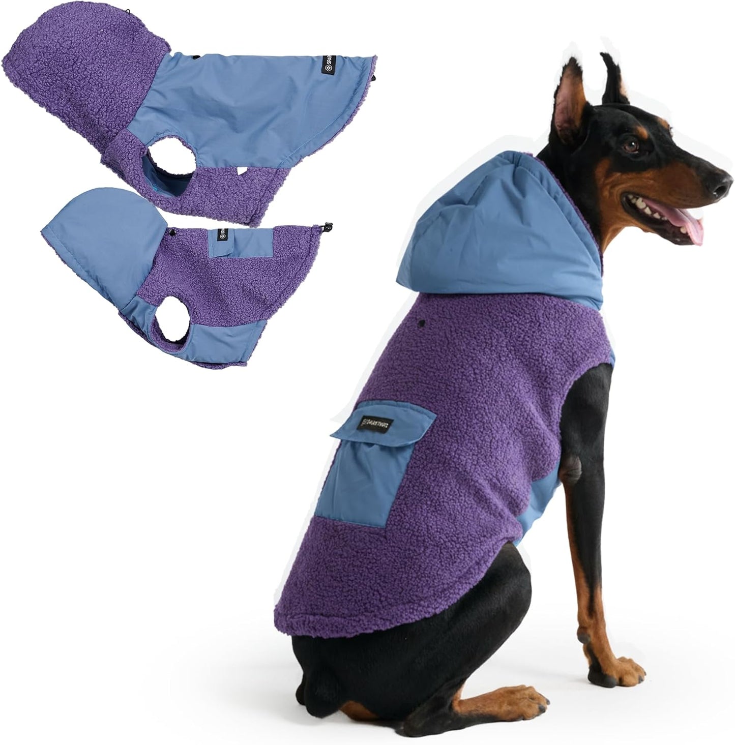 Spark Paws Reversible Dog Sweater, Sherpa Jacket Vest with Warm Fleece Lining, Warm Coat for Winter, Suitable for Small Medium, Large, XL XXL Dogs - Purple and Navy Blue - 3XL