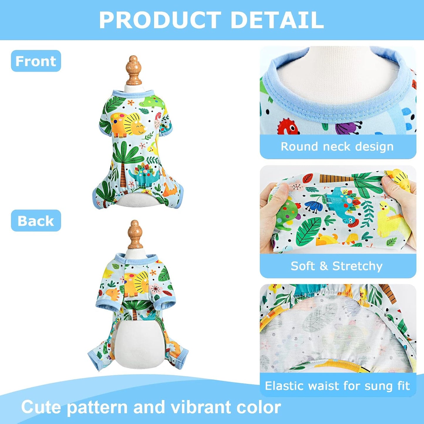 Dog Pajamas Pjs Spring Summer Dog Clothes for Small Dogs Girl - Boy - Medium Size Dogs, Soft Stretchy Puppy Clothes Doggie Onesies Cat Pet Jammies Outfit (Dinosaur Blue, XX-Large)