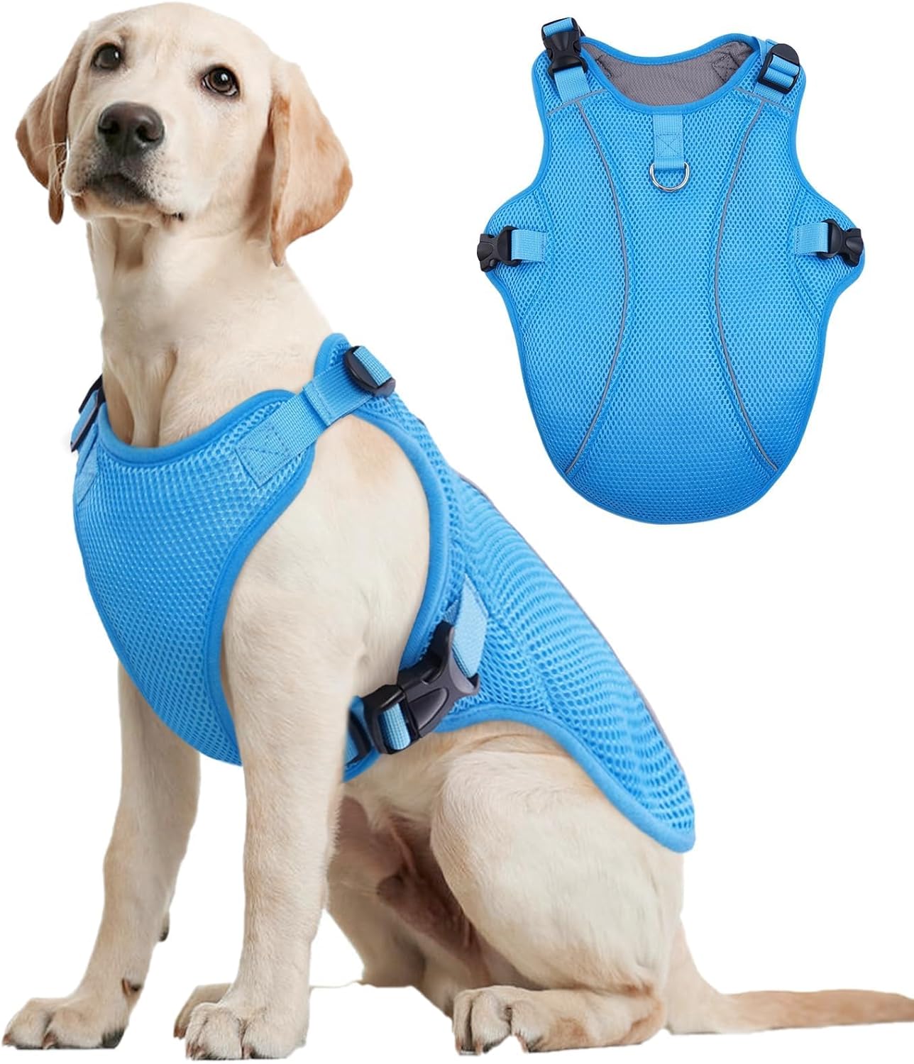 Kuoser Dog Cooling Vest for Large Dogs, Lightweight Doggie Cooler Jacket Breathable Mesh Pet Cooling Shirts Reflective Puppy Cool Harness for Beach, Hiking, Walking Blue XXL