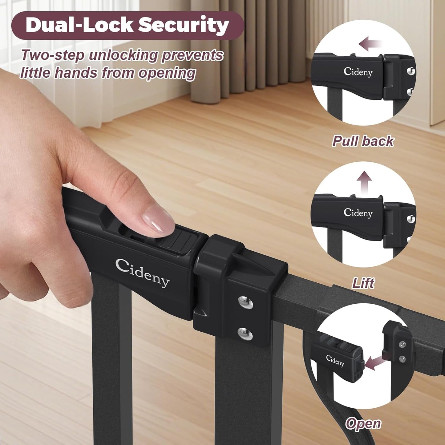 29"-51" Baby Gate for Stairs, Auto Close Stroller Friendly Dog Gate Indoor for Doorways, Pressure Mounted Baby Gate, Easy Walk Through Gate for Children & Pets, Black