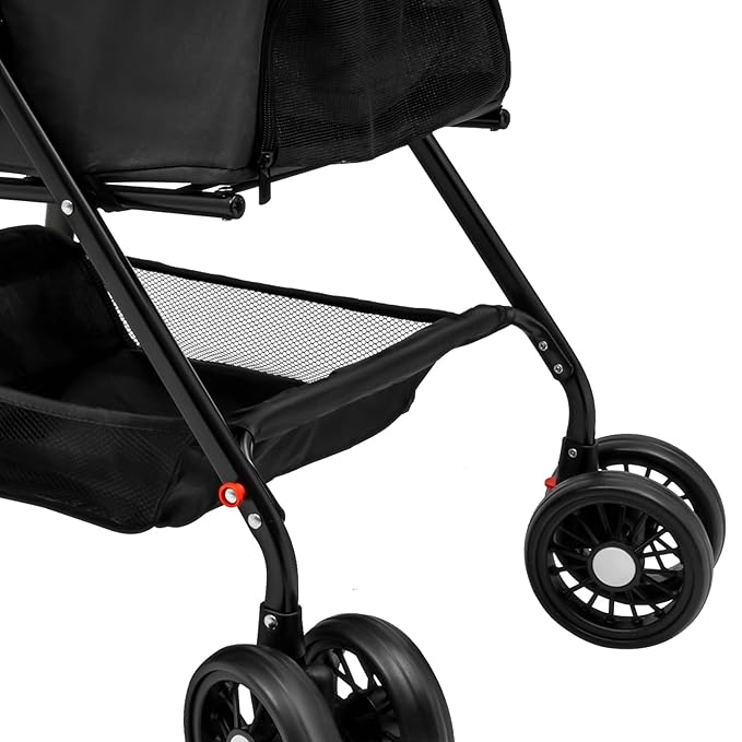 Pet Stroller, 4 Wheels Dog Cat Carrying Cart, Foldable Puppy Carrier with Storage Bag and Detachable Grid Structure for Small/Medium Dogs Cats Up to 44Lbs (Black)