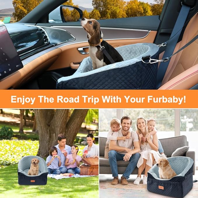 Vivifying Dog Car Seat for Small & Medium Dogs, Detachable & Washable Booster Seat for Pets Up to 30lbs, Travel Bed with Storage Pockets and Safety Belt – Gray&Black