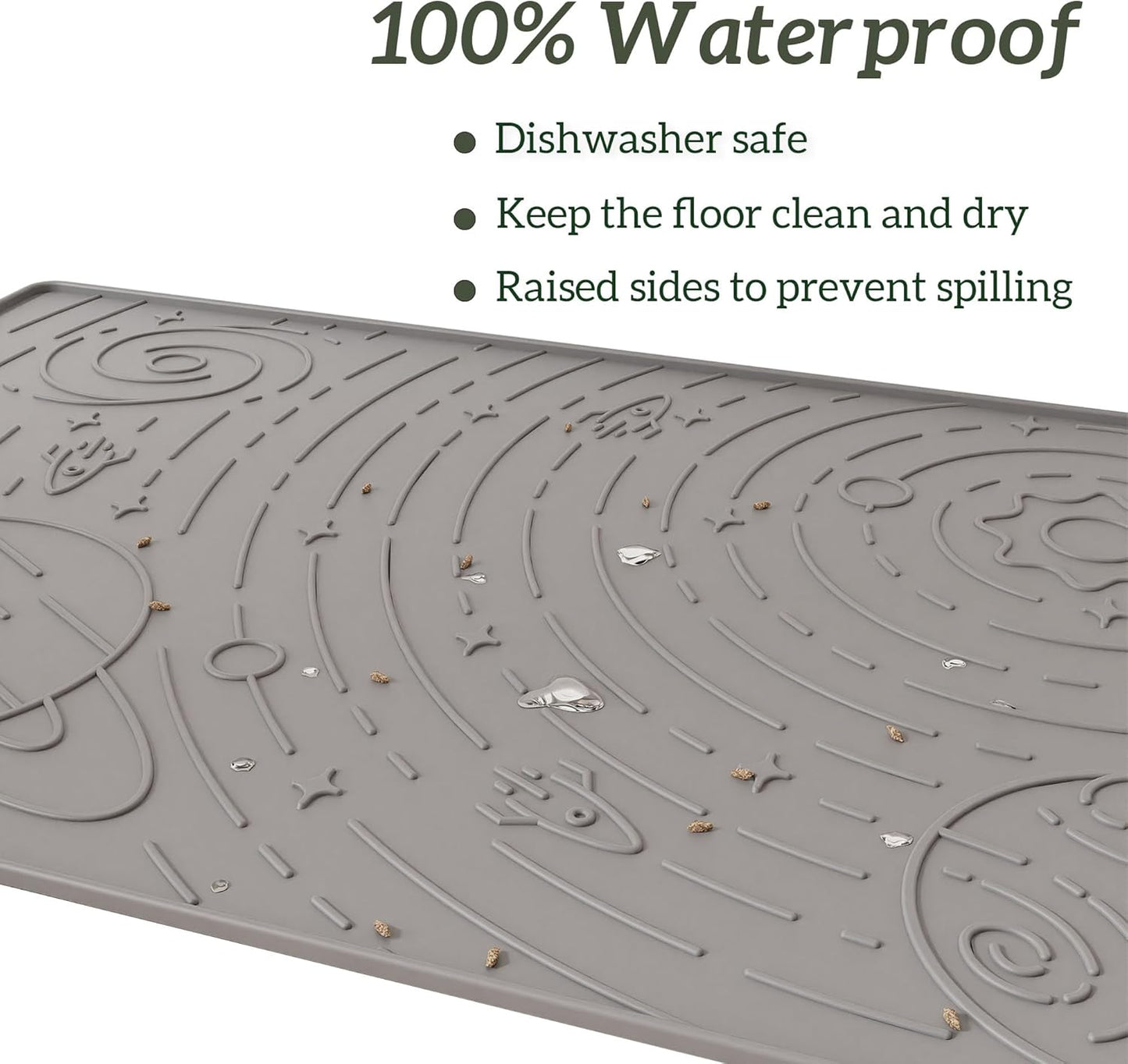 OHMO Dog Food Mat, Silicone Waterproof Cat Food Mat, Non-Skid Spill Proof Pet Feeding Mat for Food and Water, Easy to Clean Dog Placemat(Grey, 23.6" x 15.8")