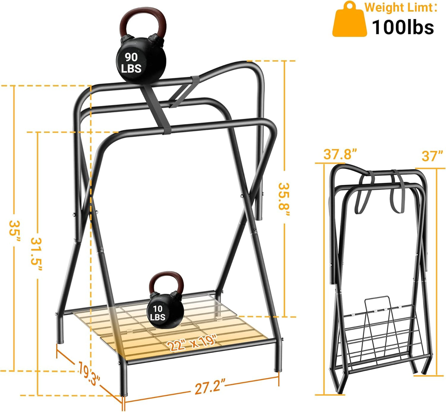 Dunatou Saddle Rack Freestanding Saddle Stand Foldable Horse Saddle Storage Rack Full Size Saddle Pad Rack Horse Blanket Holder Heavy Duty Saddle Holder for English and Western Horse Saddles, Black