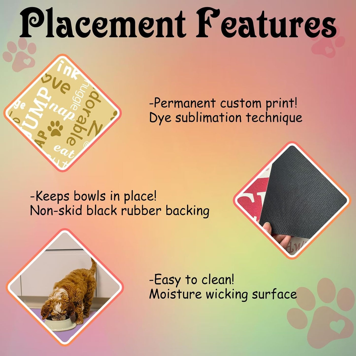 Personalized Dog Cat Feeding Mat Custom Pet Food Mat Waterproof Non-Slip Customized Puppy Name Photo Placemat Dish Rug Floor Protector Gifts for Pets Lover Pattern 7