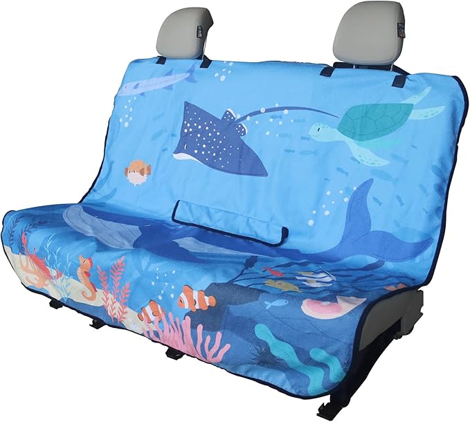 Back Seat Cover for Car Trucks Van SUV,Waterproof Rear Bench Towel Seat Covers for Dogs and Kids,Automotive Backseat Protector (Seaworld)