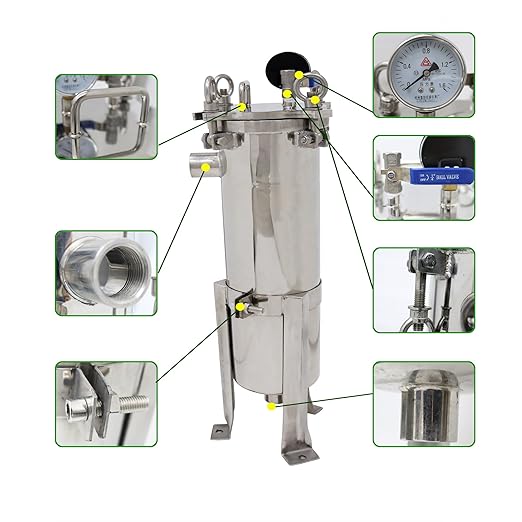 #3 Bag Filter Housing 304 Stainless Steel Filter Solid-Liquid Separation Tool 120PSI Industrial Sock Filter 1" Fnpt in/Out Bag Water Filter Purification Equipment 0.6 SQ FT Filtering Area