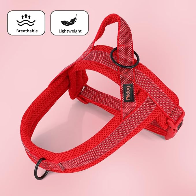 Didog No Pull Dog Harness with Breathable Mesh Padded, Full Reflective & Quick Fit Adjustable Vest Harness, Easy for Training Walking for Small & Medium and Large Dogs (Red, M:Chest 21-26")