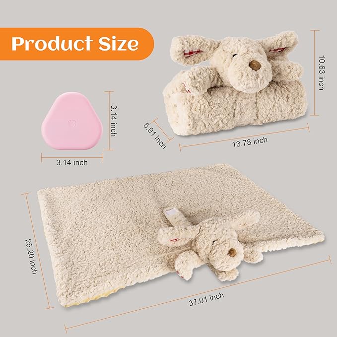 Heartbeat Toy Puppy Heartbeat Blanket for Dog Anxiety Relief, Heartbeat Stuffed Animal for Puppy Calming Aid Behavioral Aid, Comfort Cuddle Toy for Dogs Cats Pets…