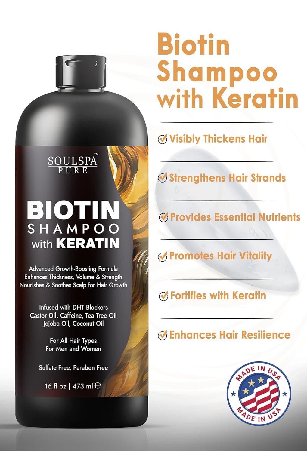 Biotin Shampoo with Keratin - Advanced Anti-Thinning, Hair Growth & Repair Formula - Soothes Scalp, with Tea Tree Oil & DHT Blockers - Strong, Healthy Hair for Men & Women - 16 fl oz