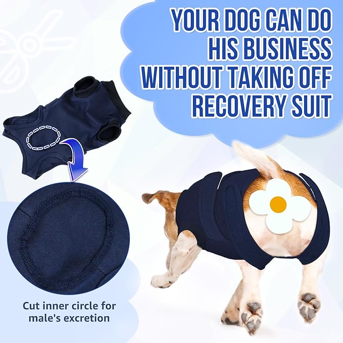 Lukovee Recovery Suit for Dogs, Zipper-On Onesie for Female Male Dog, Abdominal Wounds Cone E-Collar Alternative, Prevent Licking Spay (L, Dark Blue)