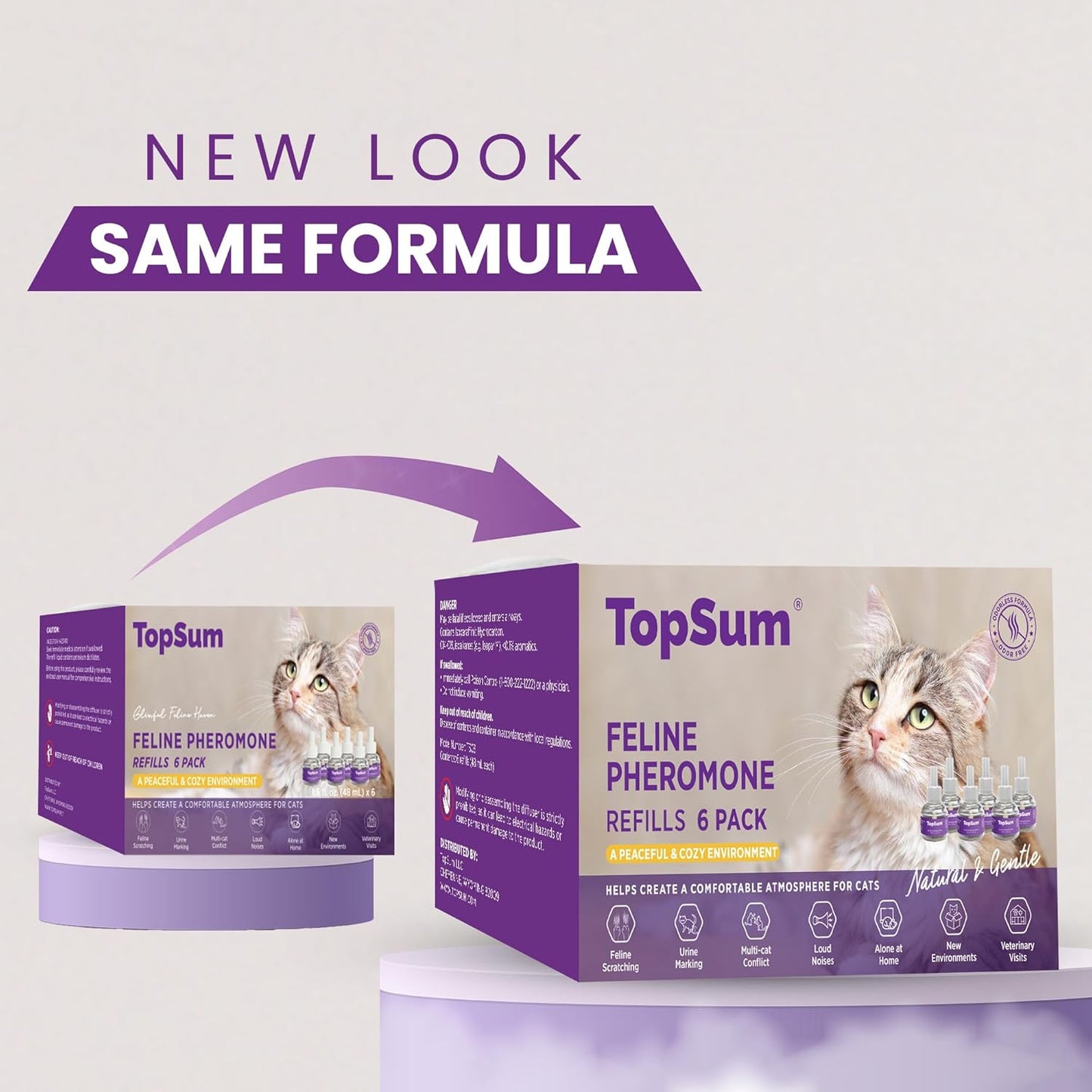 Cat Calming Diffuser Refills: Pheromone Refill for Cats, Long-Lasting 6-Month Supply, Compatible with Most Diffusers, 6 Pack (Purple)