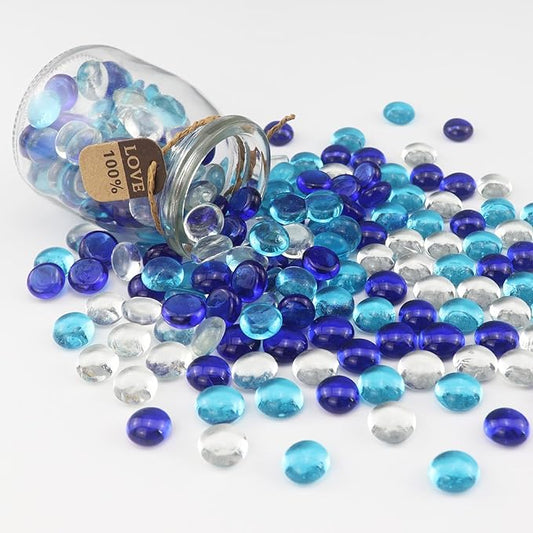 0.96LB Mix Colors Glass Beads Vase Filler Aquarium Gravel Decor Flat Glass Marbles Gems Pebbles Fish Tank Rocks Home Decorative Art Craft - 3 Colors Mixed