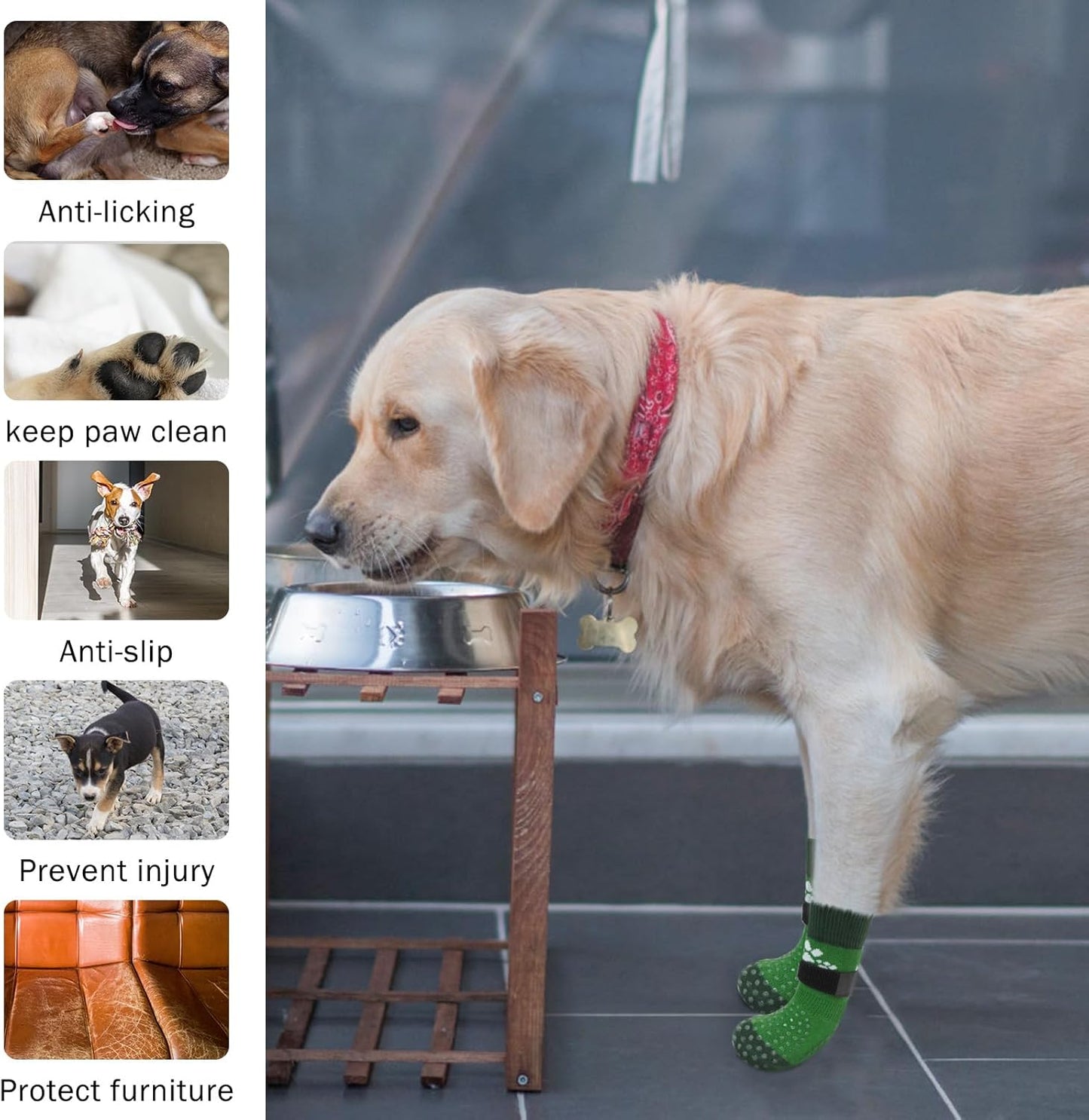 SCENEREAL Anti Slip Dog Sock to Prevent Licking Paws for Hardwood Floors, Boots & Paw Protector Shoes for Hot/Cold Pavement with Grippers, Double Sides Grips for Small Medium Large Senior Dogs, M