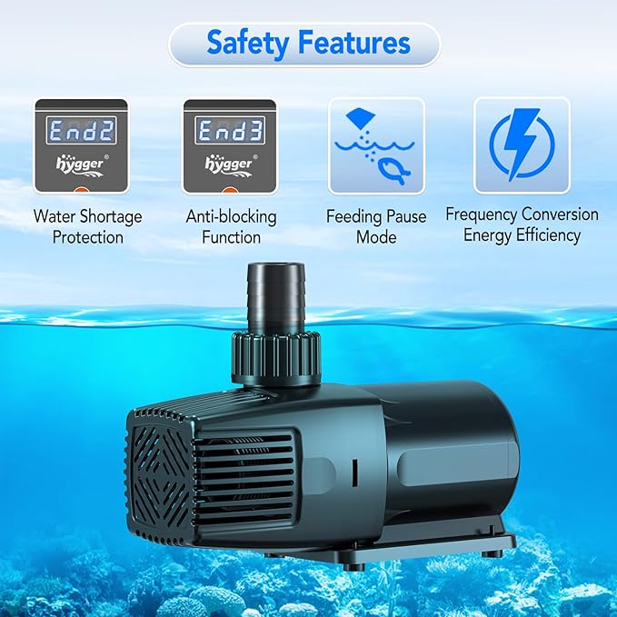 hygger 24V DC Adjustable Aquarium Water Pump & Wavemaker,30dB Quiet Return Pump,10-Speed Flow Control, Dry Run Anti-Block Protection for Freshwater Saltwater Ponds Fountains (80W,2377GPH/9000LPH)