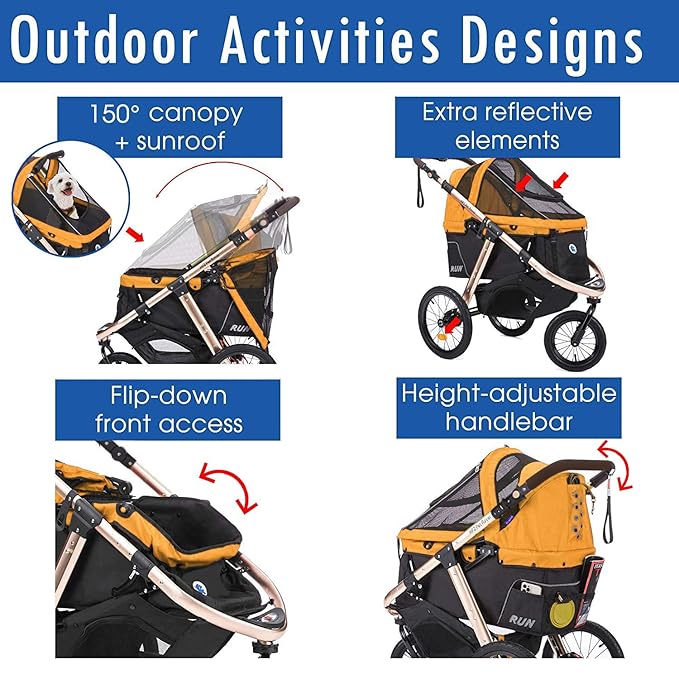 Run Performance Jogging Sports Stroller with Comfort Rubber Wheels/Zipper-Less Entry/1-Hand Quick Fold/Aluminum Frame for Small/Medium Dogs, Cats and Pets (Speed Yellow)