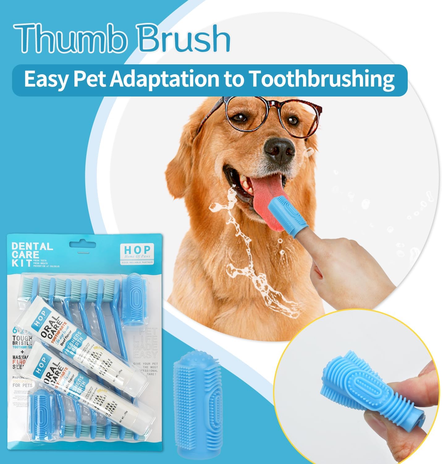 HOP Pet Toothbrush Kit 10PCS Cats Dogs Dental Care Soft Bristles Finger Toothbrush Set Toothpaste Fresh Breath Dog Oral Care Kit Suitable for All Pets Home of Paws