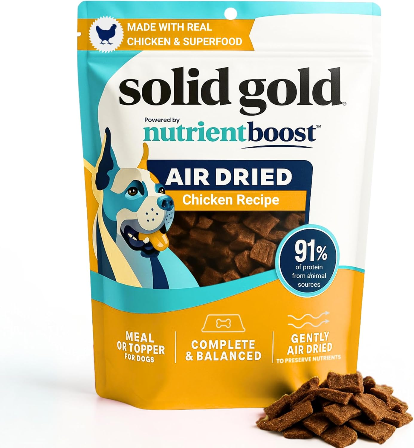 Solid Gold Air Dried Dog Food Toppers for Dry Food - Healthy Dog Treats w/Real Chicken & Superfoods - Serve as a Complete Meal, Topper or Treats - Supports Muscle Growth, Immunity & Digestion - 4oz