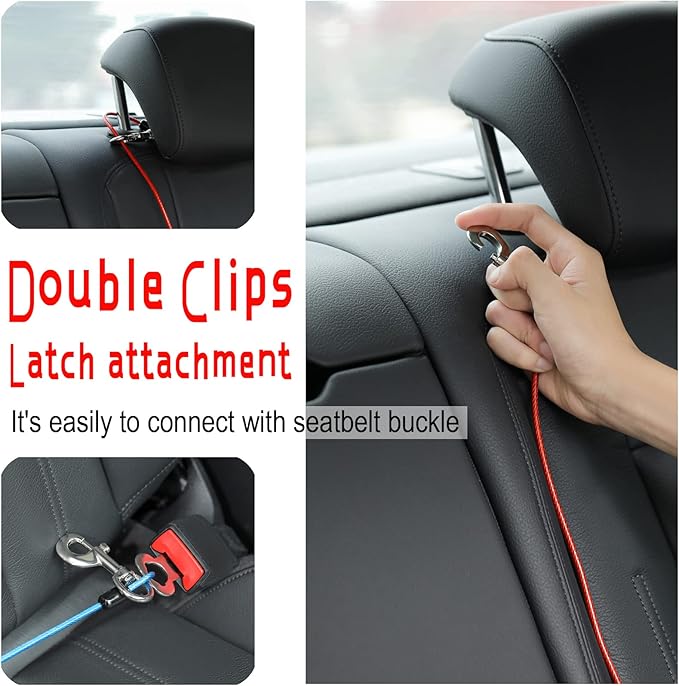 Dog Seat Belt Harness for Car,2pcs Dog Seatbelt of Coated Wire Leash Safety Restraint,No Chew Tether Cable Vehicle Dog Accessories,Double Clips & Latch (2 Pack Black, 24 inch/60 CM)
