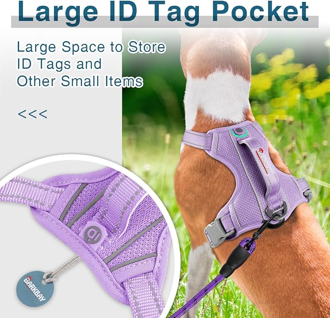 BARKBAY Dog Harness No Pull with ID Tag Pocket - Heavy Duty, Reflective, Easy Control for Large Dogs(Violet Purple,M)