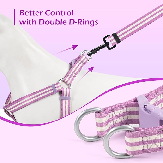 Stripe Step in Dog Harness for Small Dogs, Freedom Nylon Dog Halter Vests, Lightweight and Escape Proof Puppy Harness, Quick Fits for Small Medium and Large Dogs, Purple S