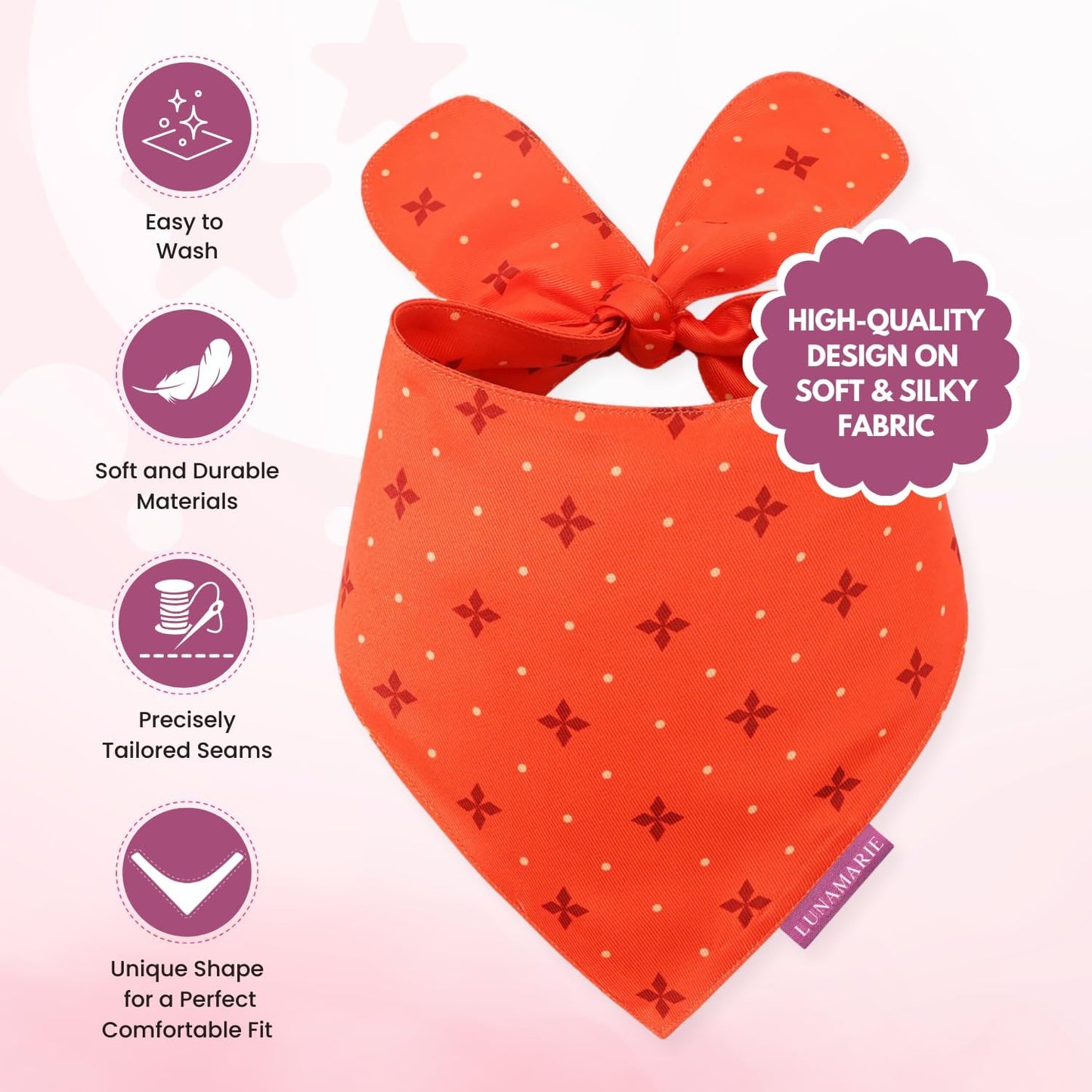 LunaMarie - Luxury Pet Birthday Bandanas -Premium & Silky Poly Fabric | 100% Handmade | Custom Shape Dual Layered (Ember, X-Small)