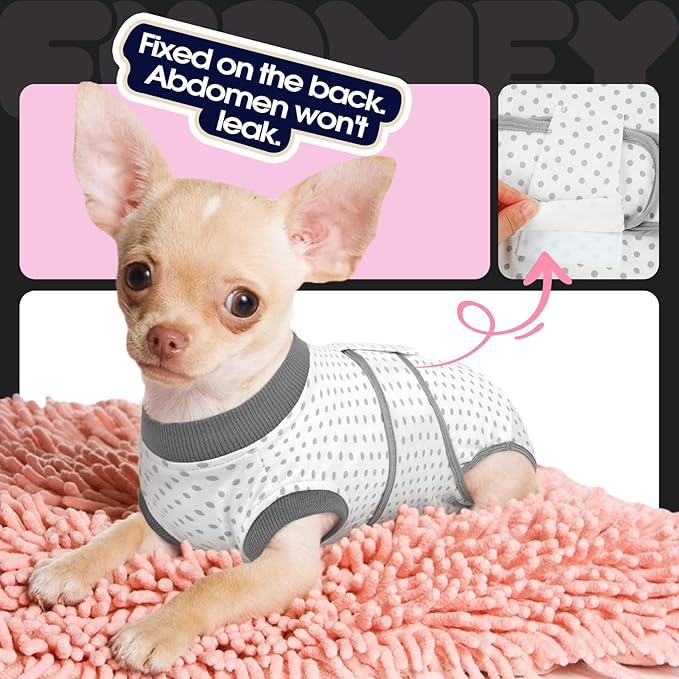 FUAMEY Dog Recovery Suit Male,Dogs Surgery Neuter Suits Puppy Spay Shirts for Female Protect Dog's Skin Anti Licking Abdominal Wounds Doggie Onesie Pet Bodysuit Alternative to Cone Polka Dot M