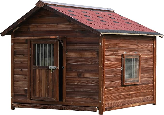 Extra Large Dog House Outdoor Made of Solid Pine Wood, Warm Doghouse, Dog House with Elevated Floor for Medium Dogs, (Wood, L)