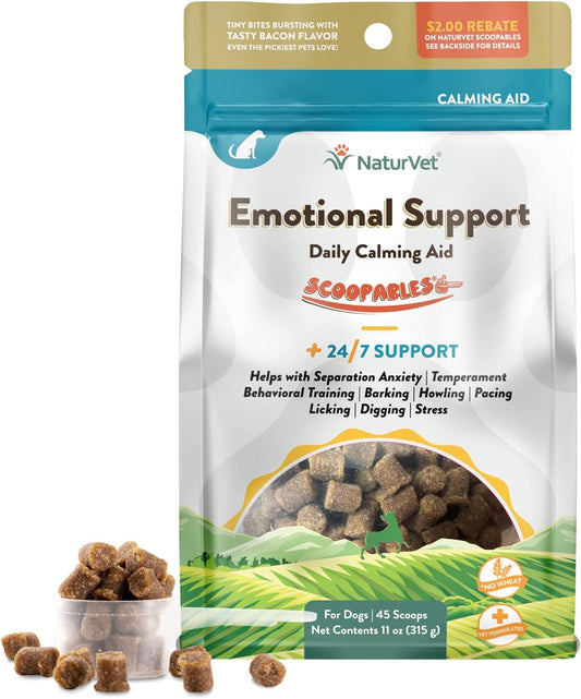 NaturVet Scoopables Emotional Support for Dogs - Daily Calming Aid Promotes 24/7 Normal, Calm Behavior - Hickory Smoked Bacon Flavored | 11oz Bag