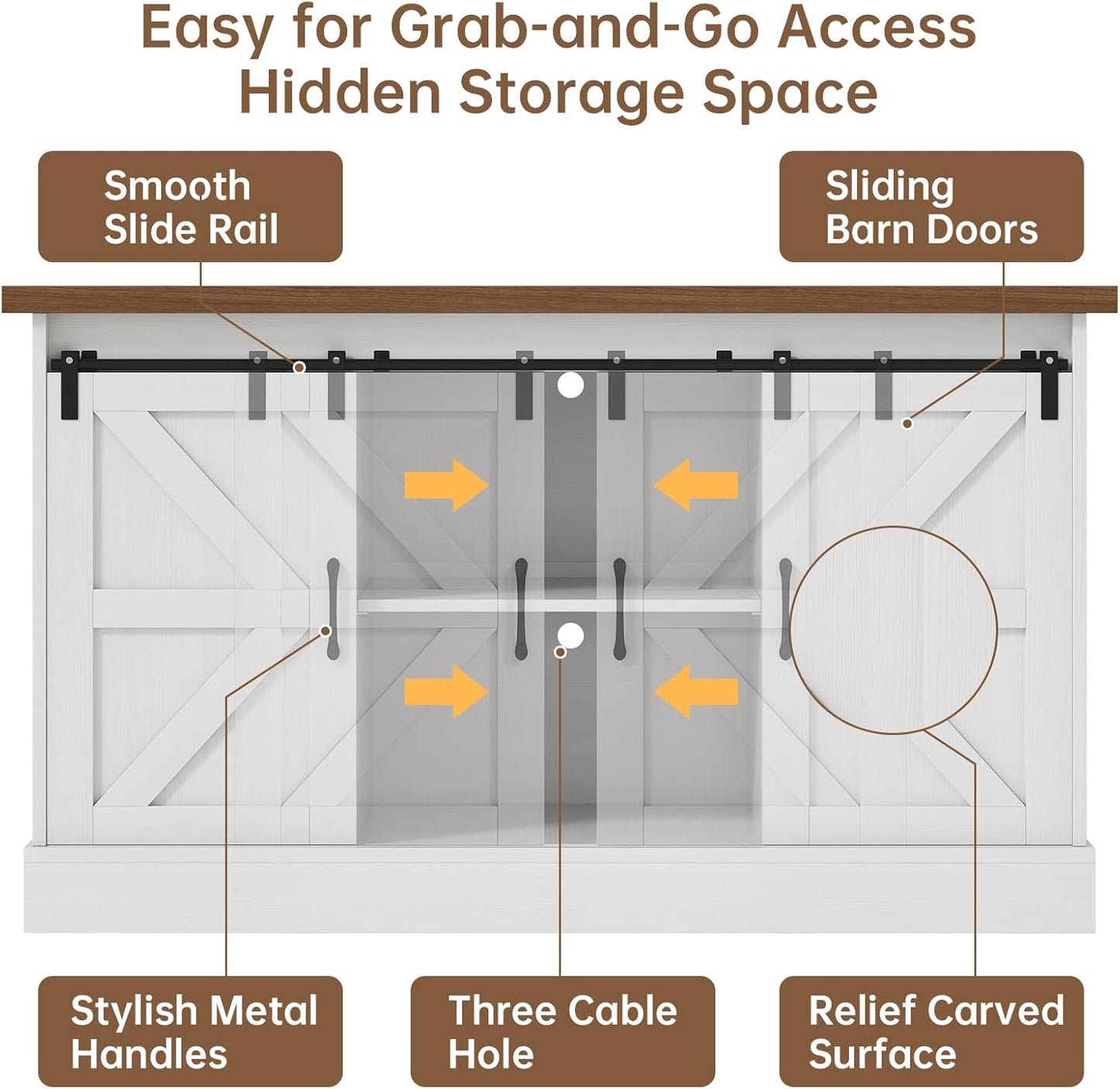 55-75 Gallon Fish Tank Stand with Sliding Barn Doors & Power Outlet, Heavy Duty Aquarium Stand with Cabinet Storage for Fish Tank, Turtle Tank, Reptile Terrarium, 1000LBS Capacity, White