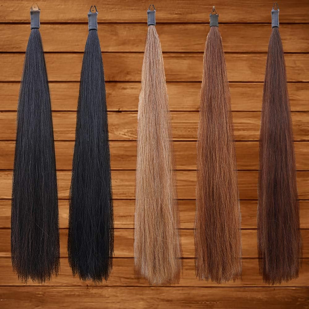 Horse Tail Extensions with Braided Horsehair Loop, Blunt Cut Bottom, 34-36 inches long and 1 lb Weight (Jet Black)